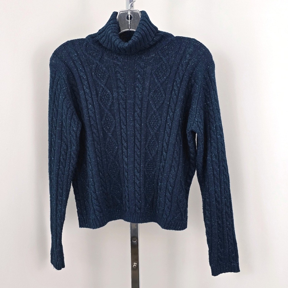 Doncaster Long Sleeve Metallic‎ Specks Turtleneck Sweater Blue S
